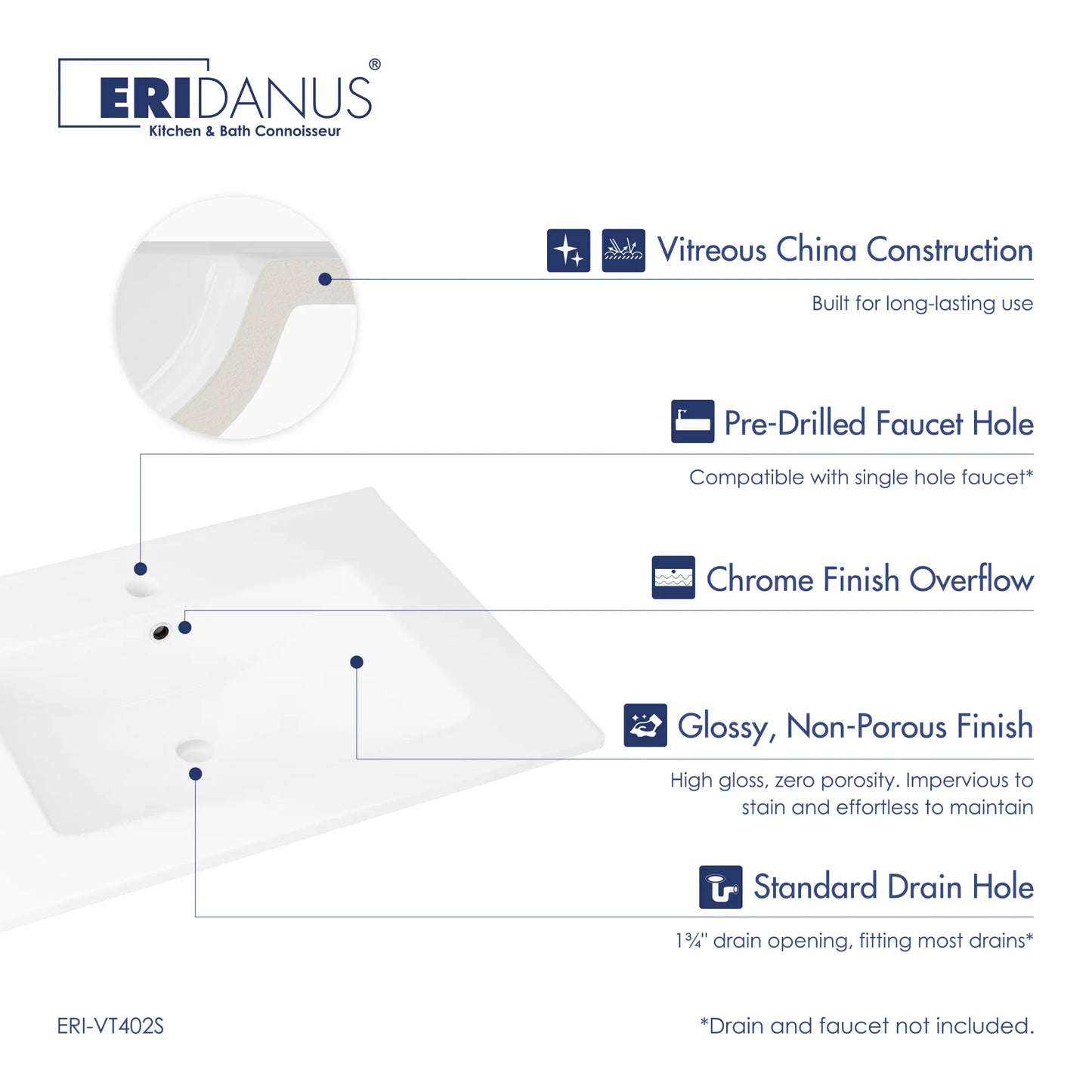 24" x 18" Dayton Vitreous China Vanity Top Sink | White ( Sink Only )