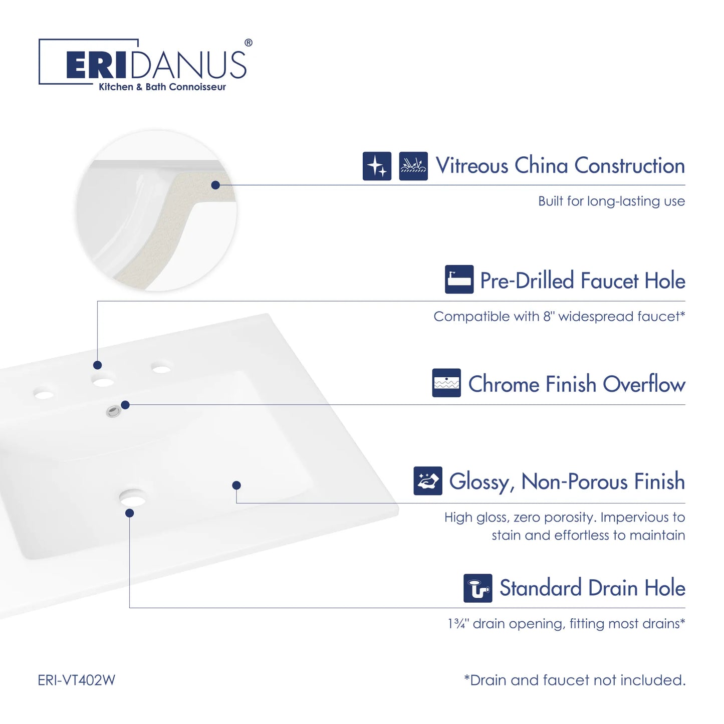 24" x 18" Dayton Vitreous China Vanity Top Sink | White ( Sink Only )