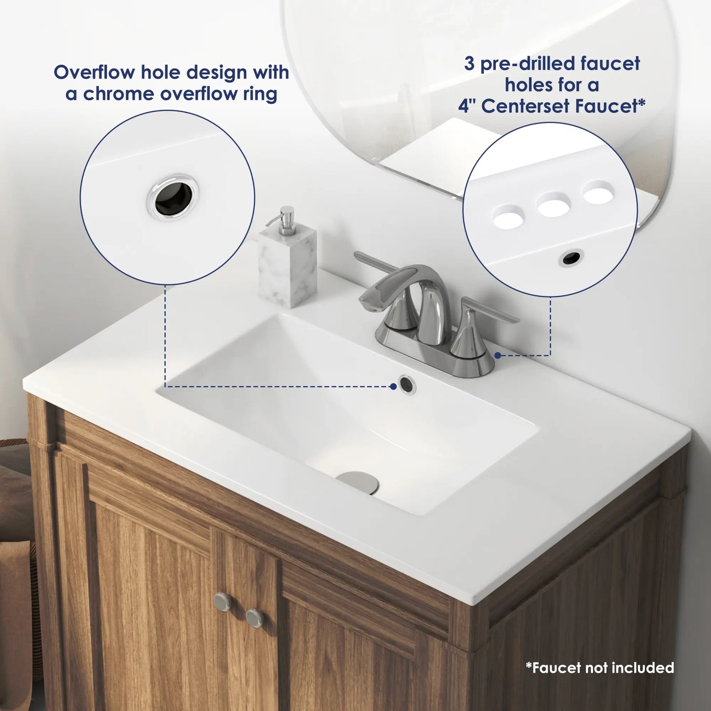 Tucson 30" x 18.25" Vitreous China Single Vanity Top Sink in White (Sink Only, No Vanity)