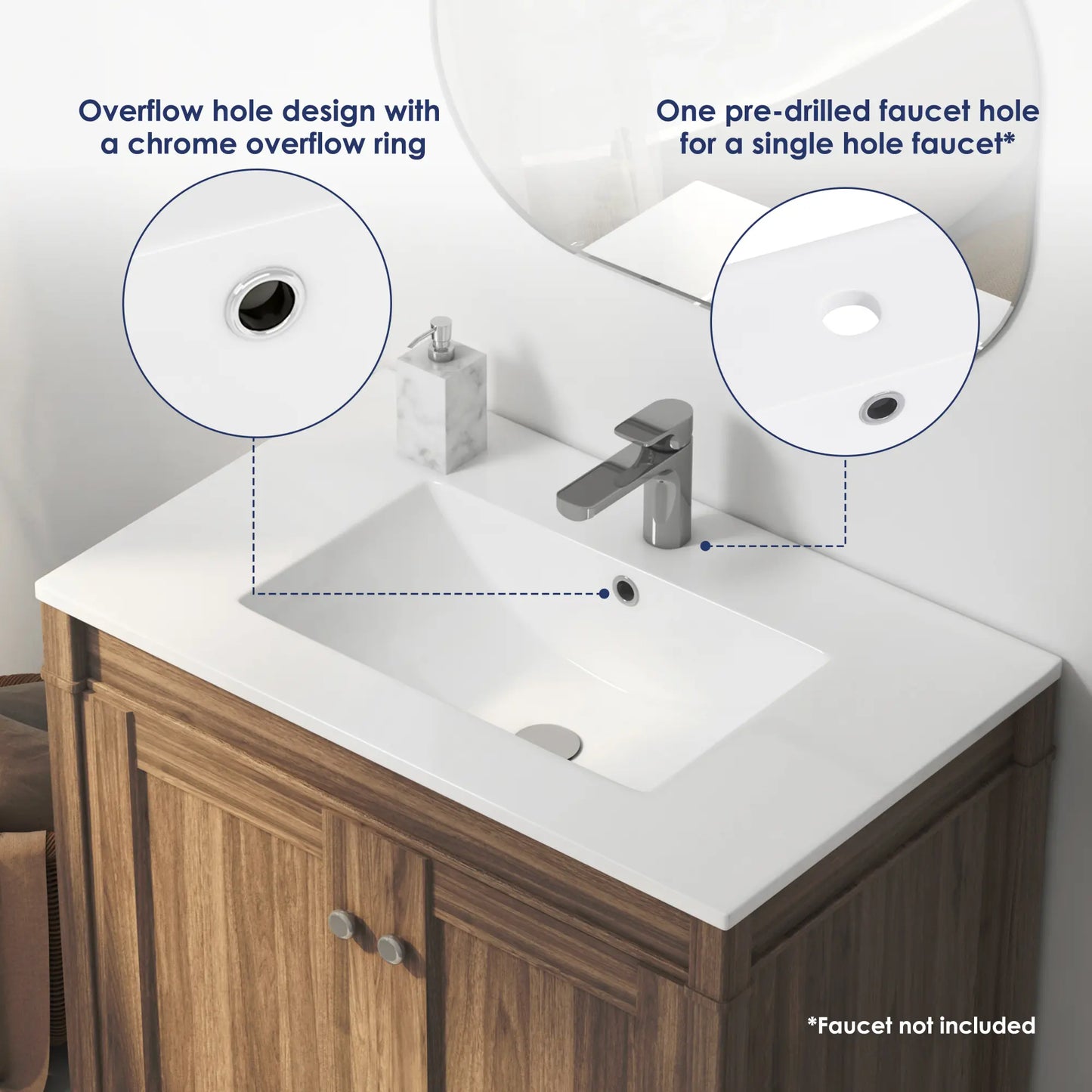 Tucson 30" x 18.25" Vitreous China Single Vanity Top Sink in White (Sink Only, No Vanity)