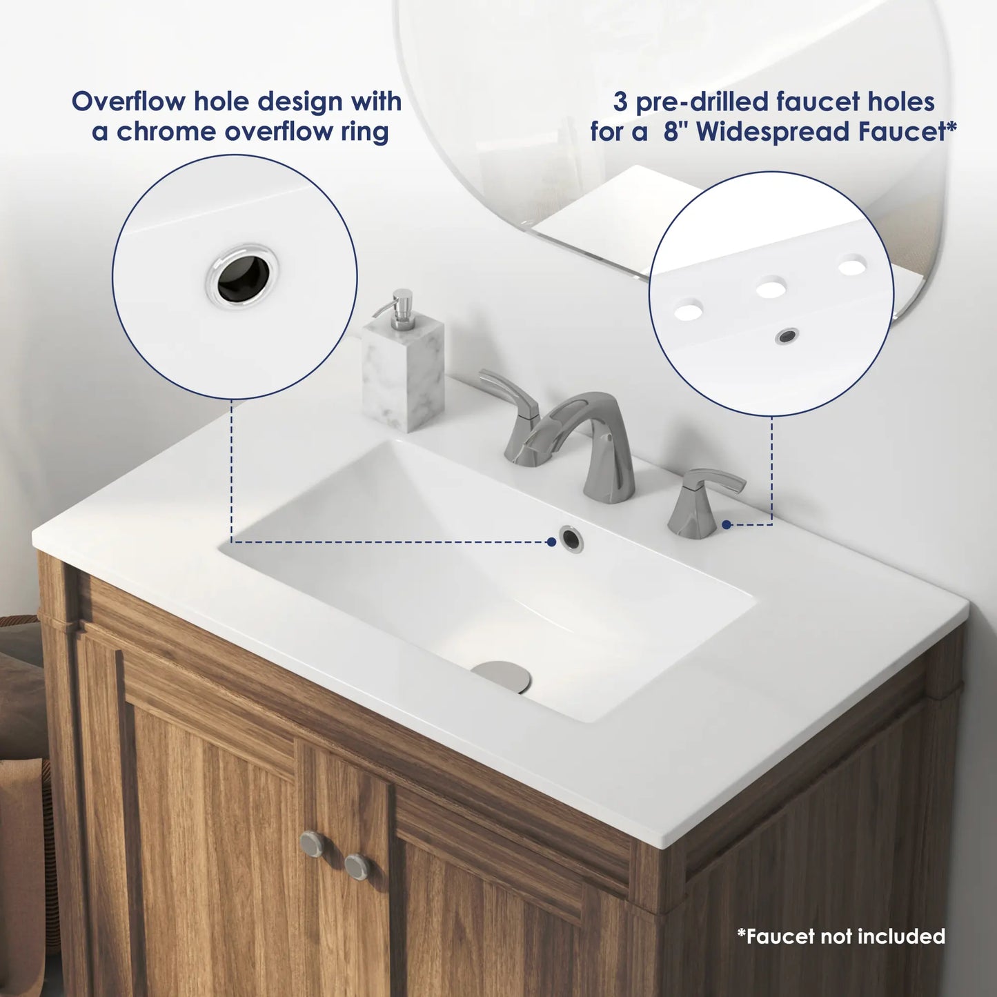 Tucson 30" x 18.25" Vitreous China Single Vanity Top Sink in White (Sink Only, No Vanity)