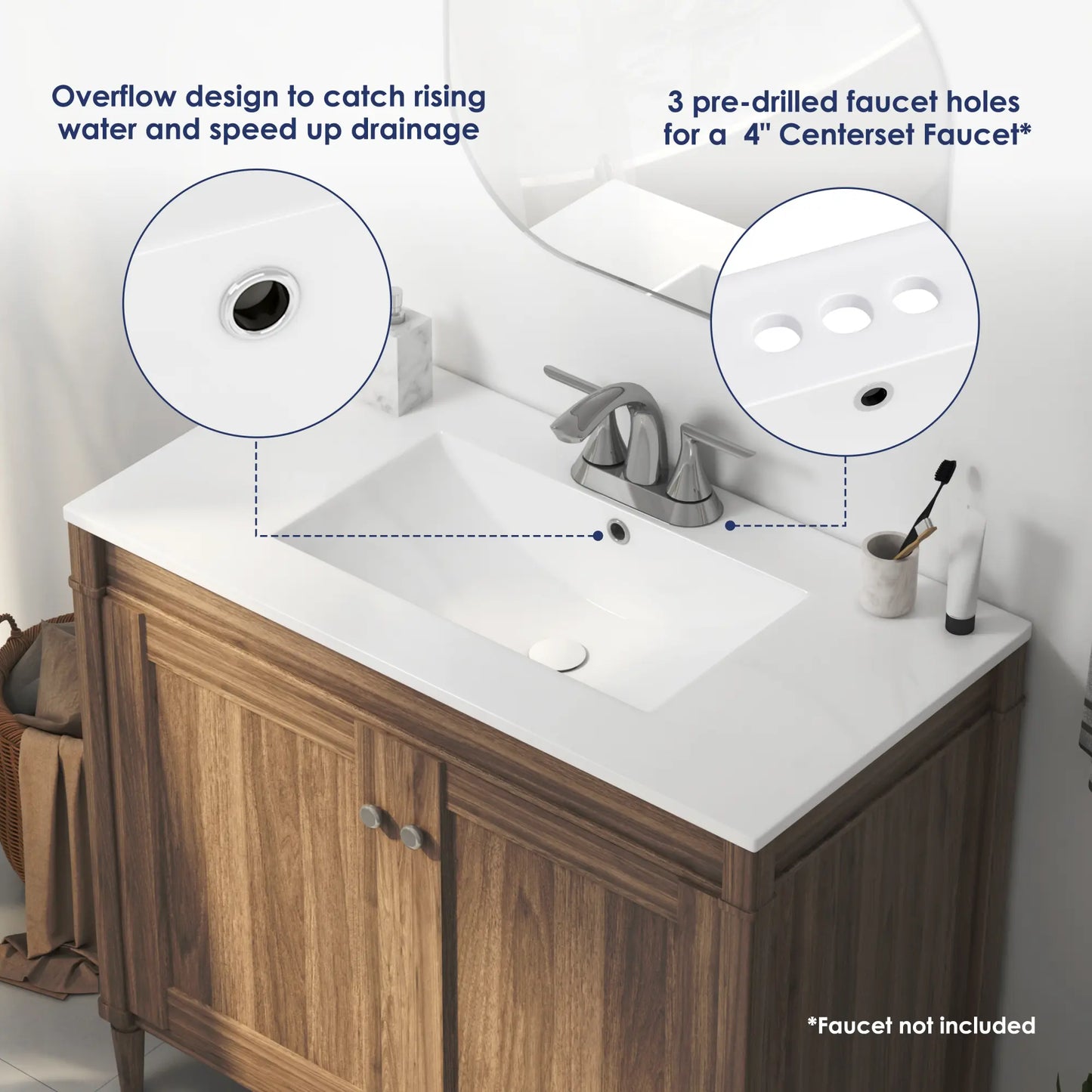Tucson 35.9" x 18.25" White Vitreous China Rectangular Single-Basin Countertop Sink (Sink Only, Vanity Cabinet Not Included)