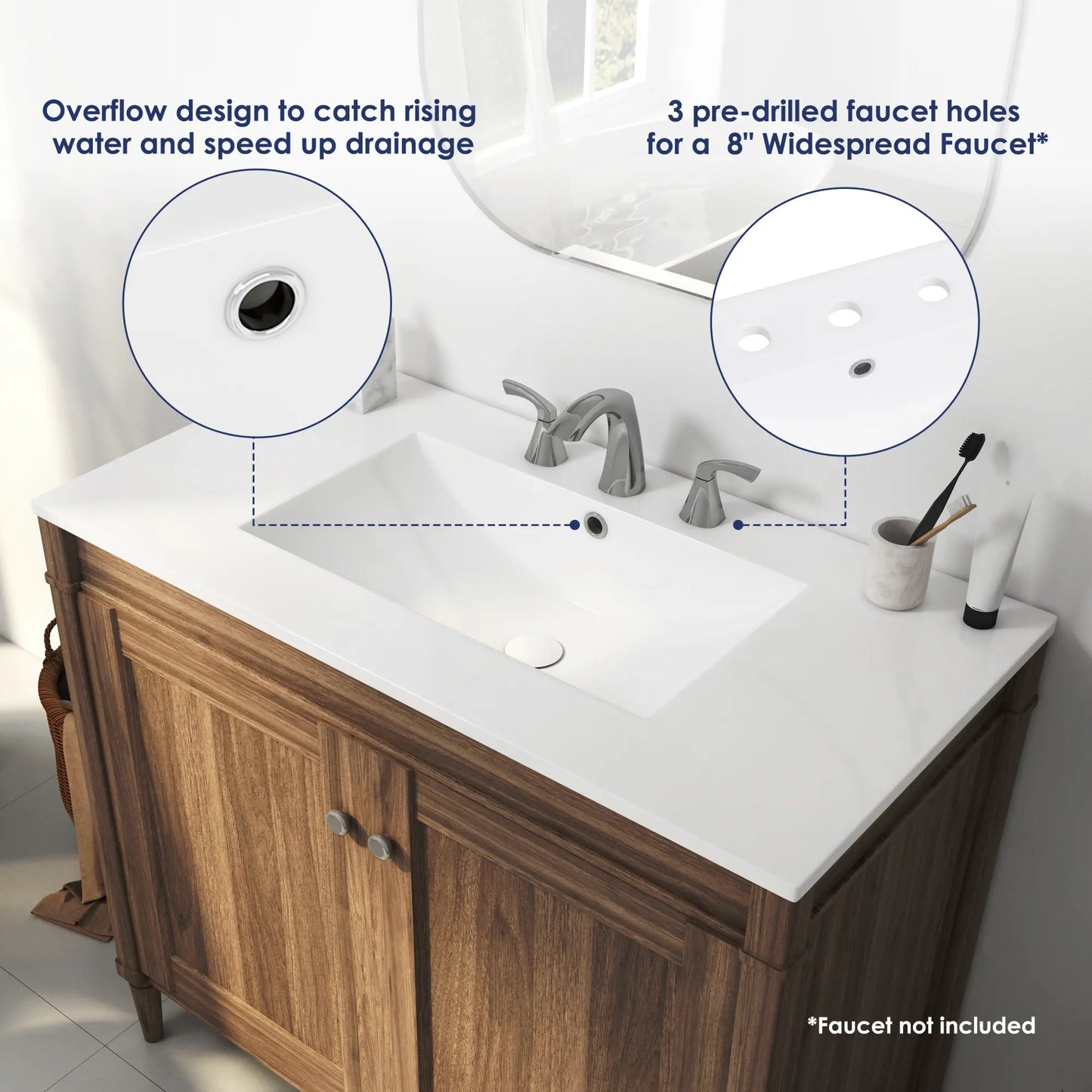 Tucson 35.9" x 18.25" White Vitreous China Rectangular Single-Basin Countertop Sink (Sink Only, Vanity Cabinet Not Included)
