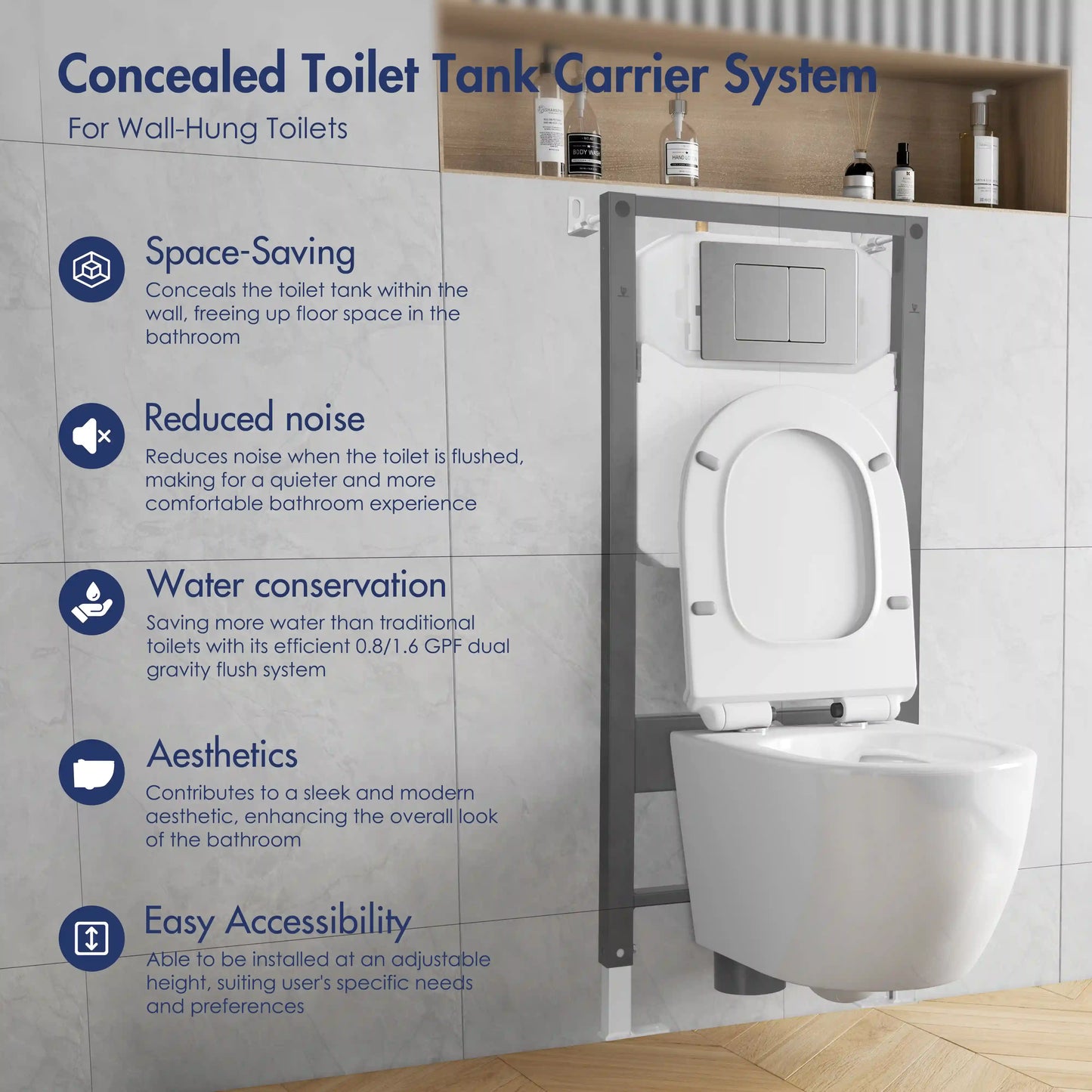 Hampton Wall-Hung Elongated Toilet with In-Wall Tank, Dual Flush 0.8/1.6 GPF
