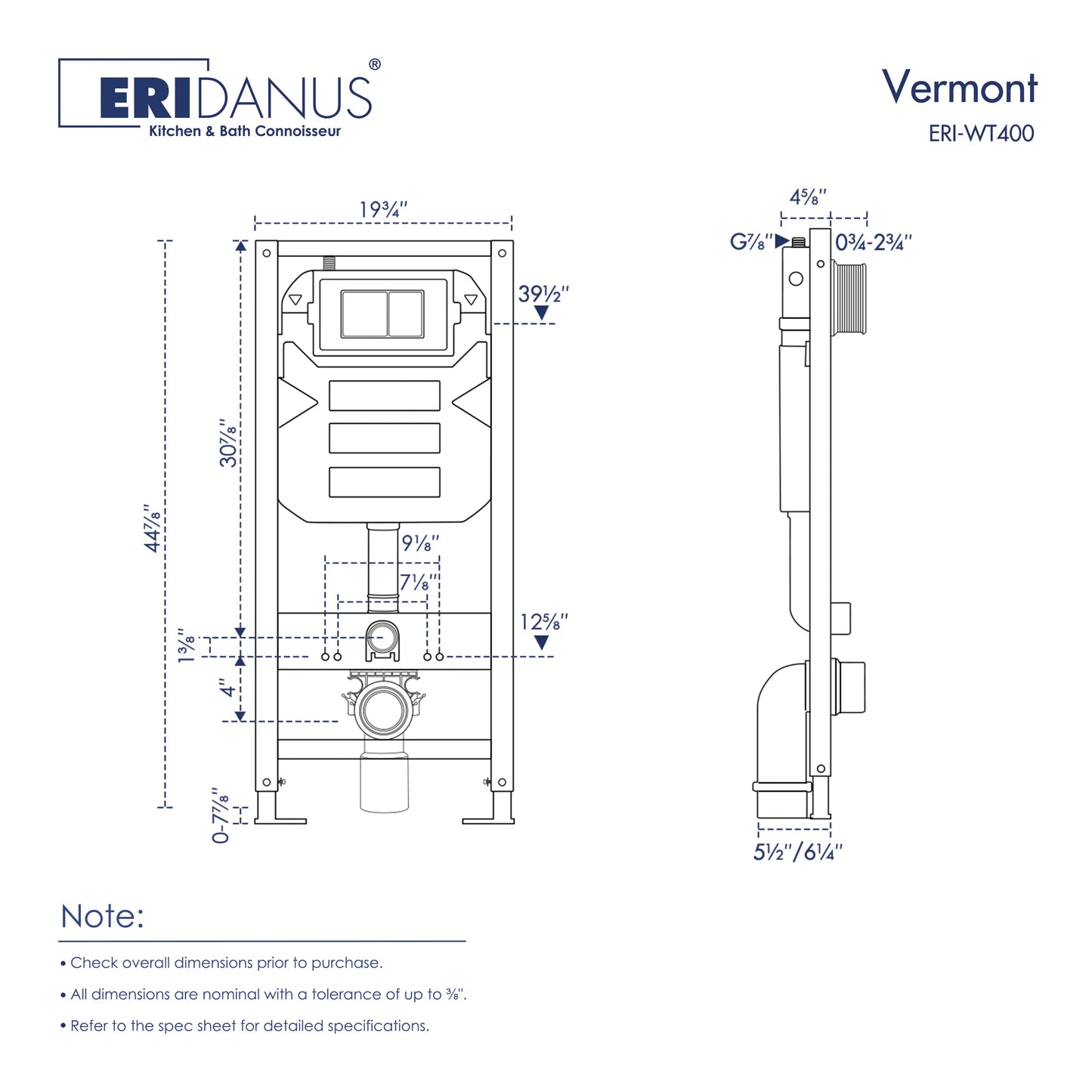 Capri Wall-Hung Rimless Elongated Toilet with In-Wall Tank, Dual Flush 0.8/1.6 GPF