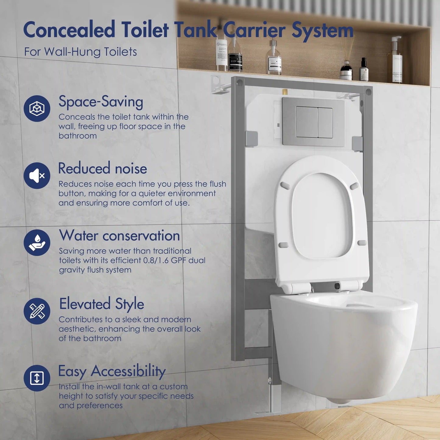Hampton Wall-Hung Elongated Toilet with In-Wall Tank, Dual Flush 0.8/1.6 GPF