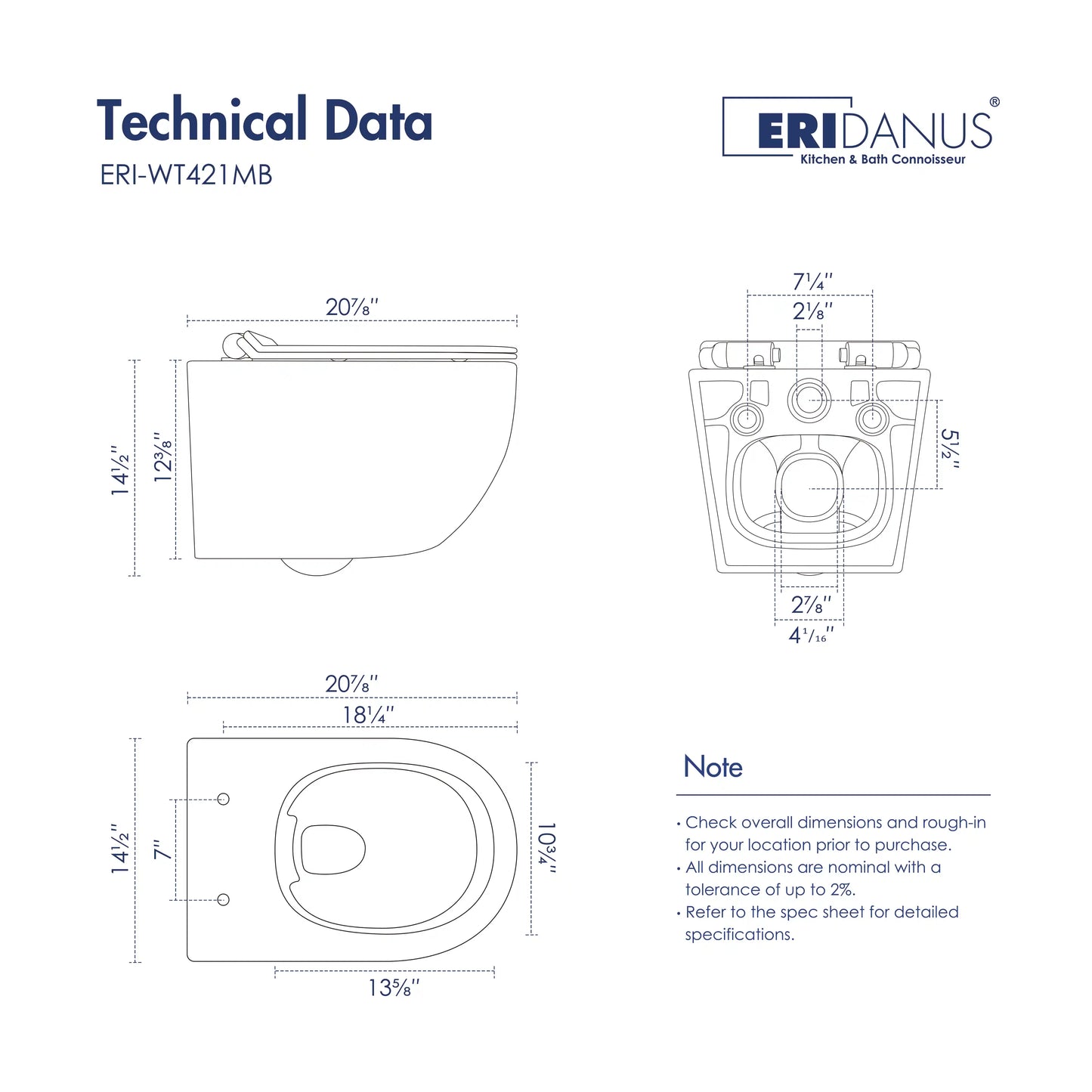 Hampton Wall-Hung Elongated Toilet with In-Wall Tank, Dual Flush 0.8/1.6 GPF
