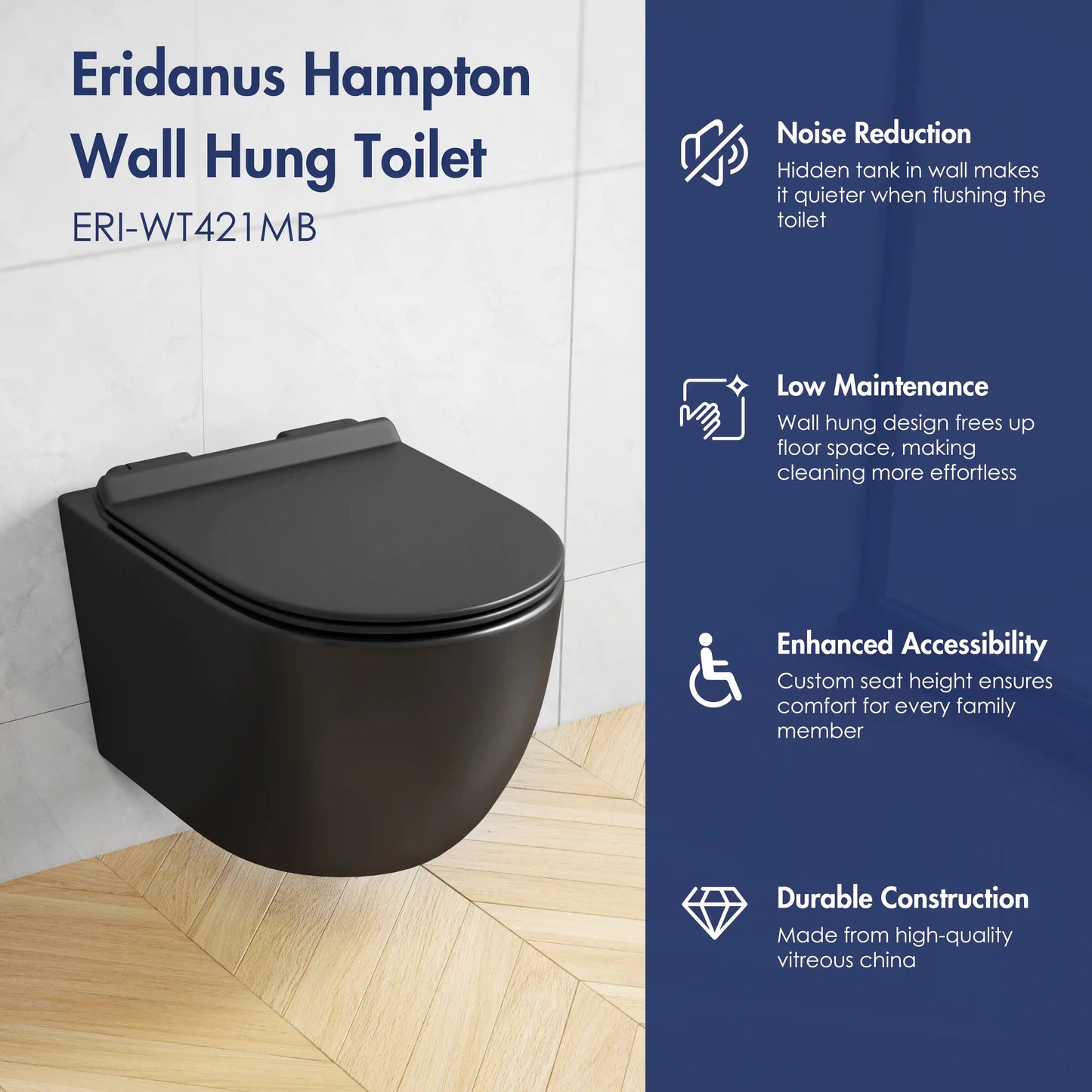 Hampton Wall-Hung Elongated Toilet with In-Wall Tank, Dual Flush 0.8/1.6 GPF