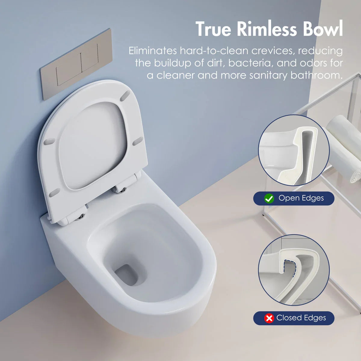 Capri Wall-Hung Rimless Elongated Toilet with In-Wall Tank, Dual Flush 0.8/1.6 GPF