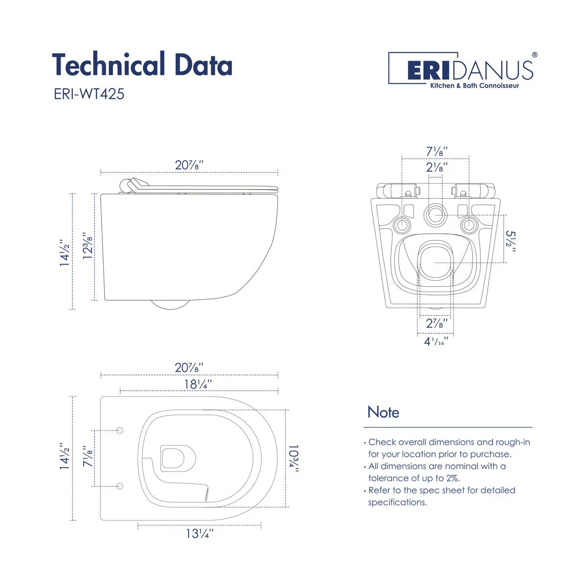Capri Wall-Hung Rimless Elongated Toilet with In-Wall Tank, Dual Flush 0.8/1.6 GPF