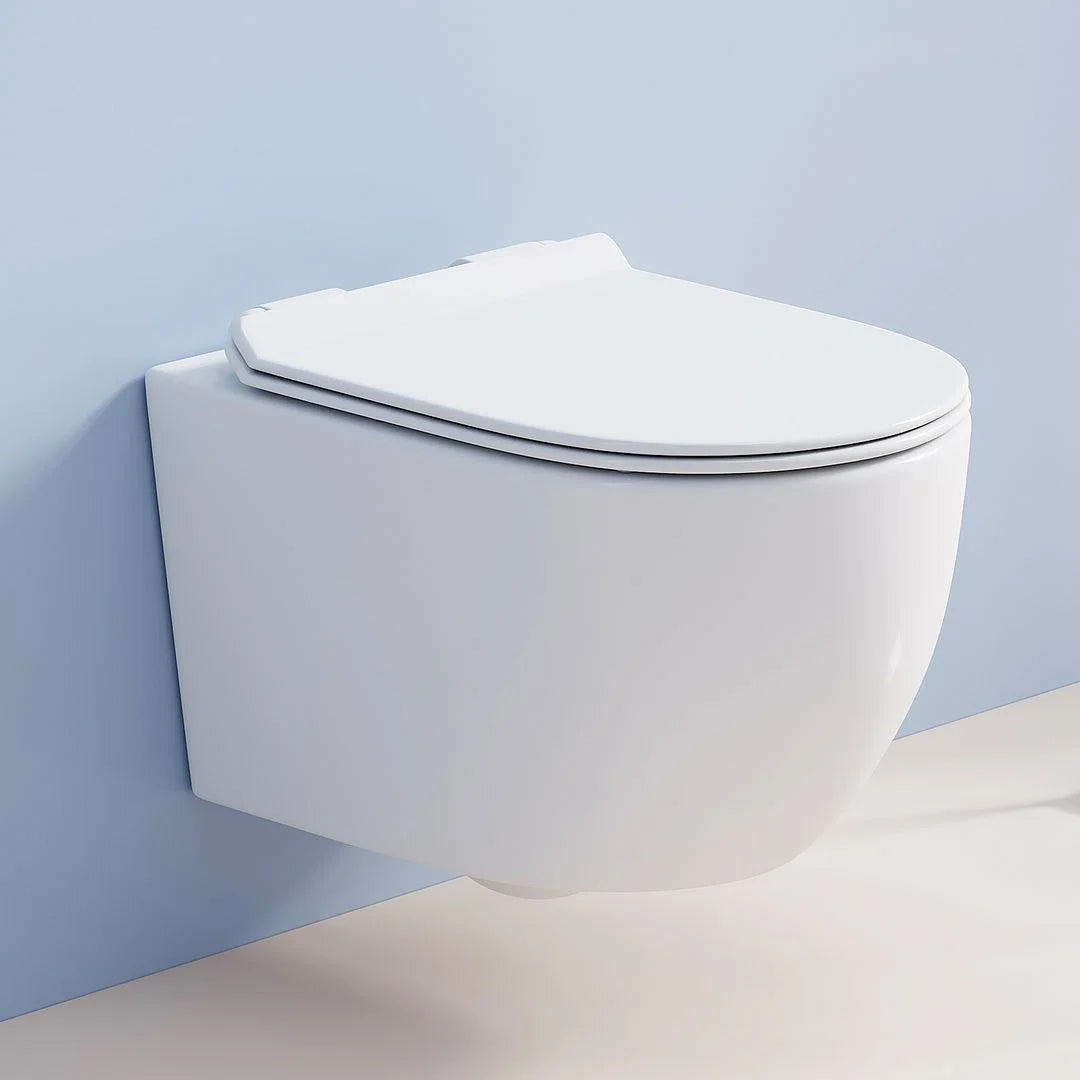 Capri Elongated Wall-Mount Rimless Toilet Bowl in White, Soft-Close Seat
