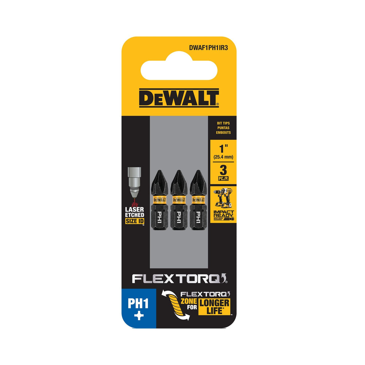 DeWalt DWAF1PH1IR3 1In Phillips #1 Flextorq 3Pk