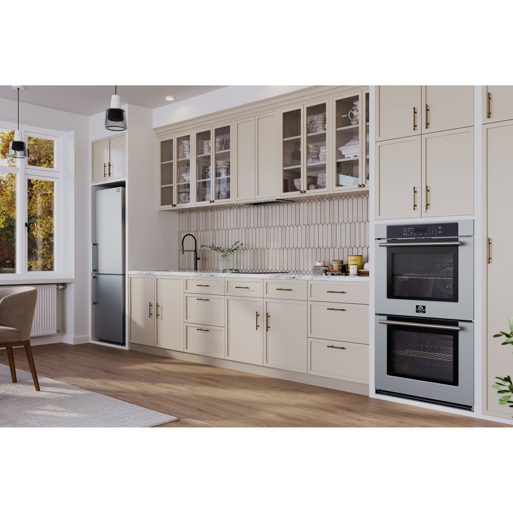 Forno Villarosa 30-Inch Built-In Double Wall Oven, Stainless Steel, Convection Cooking, Touch Control Panel, Self-Cleaning Function