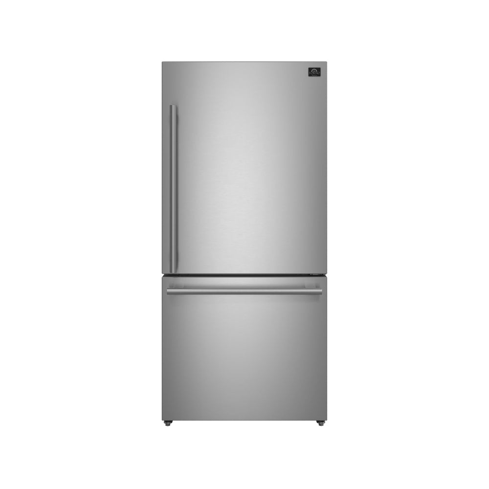 Forno Milano Espresso 31-Inch Bottom Freezer Refrigerator, Stainless Steel, 17.2 cu.ft Capacity, Right Swing Door, Energy Efficient