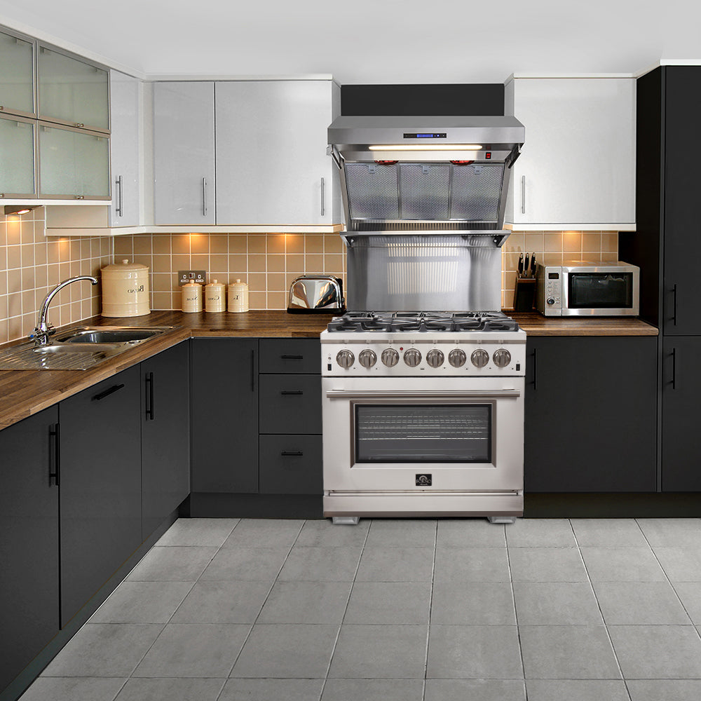 Forno Capriasca 36-Inch Freestanding Dual Fuel Range, 6 Burners, True Convection Oven