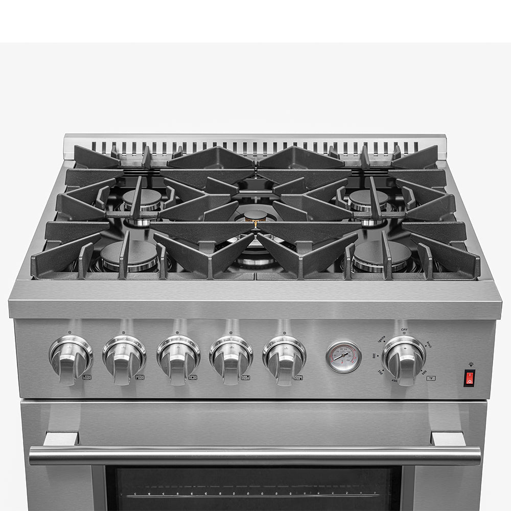 FORNO Premium 2-Piece Kitchen Bundle -Giovanni 30-inch Gas Range Stainless Steel, Forno Moena 36" French Door 19.2 Cu.Ft. Stainless Steel Refrigerator - FBDL-020-02US