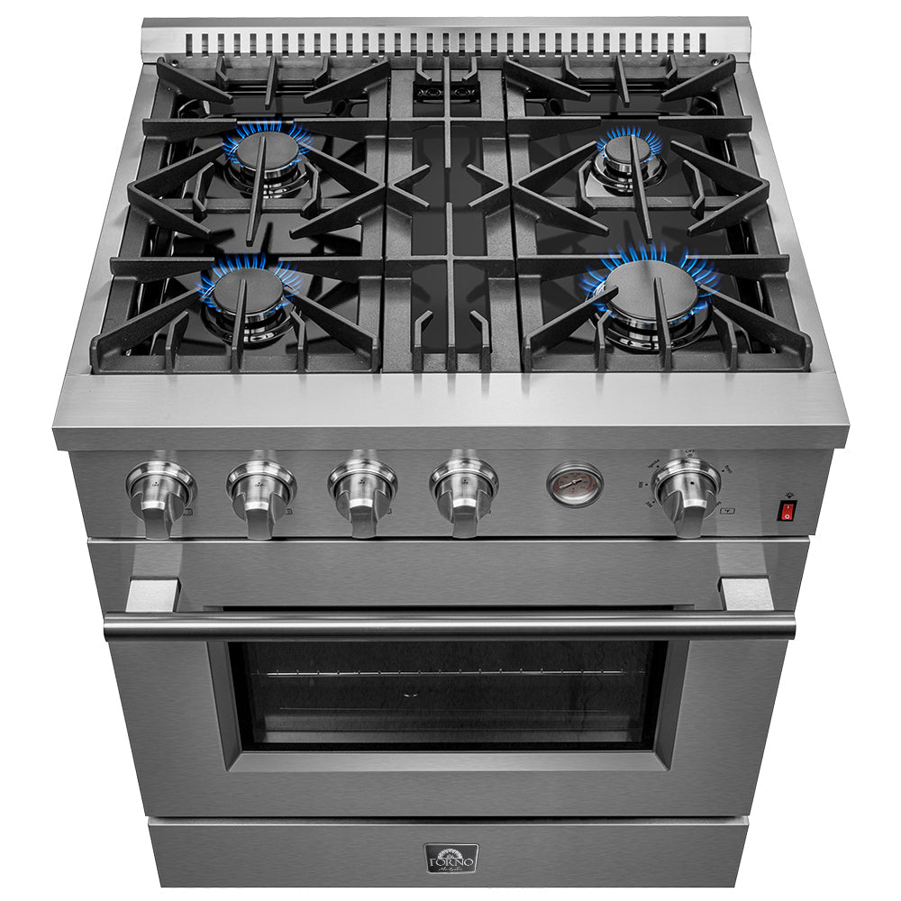 FORNO Premium 2-Piece Kitchen Bundle - Marco 30-inch Gas Range Stainless Steel, Forno Gallipoli 30" French Door Refrigerator with Bottom Freezer 17.5 cu. ft Capacity - FBDL-021-02CAUS