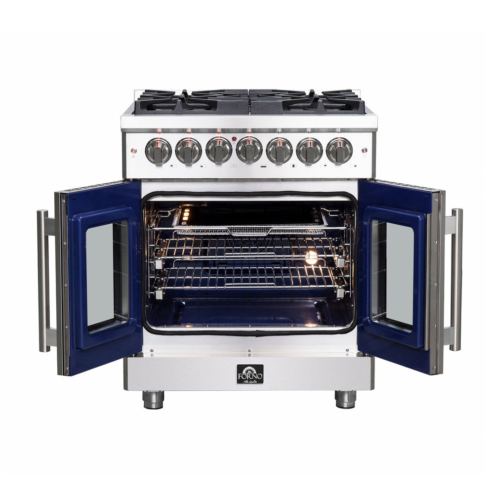 Forno Massimo 30-Inch Freestanding French Door Dual Fuel Range, 4 Burners, True Convection Oven
