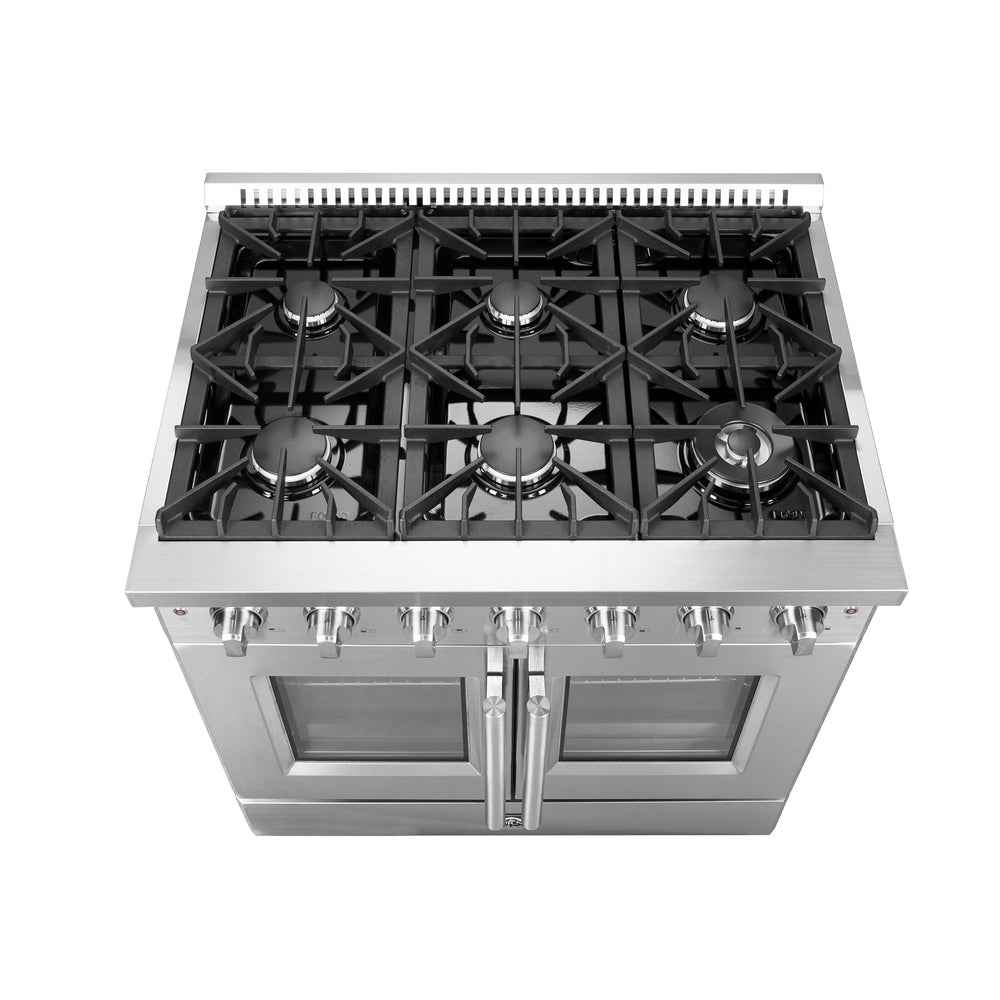 Forno Galiano 36-Inch Freestanding French Door Gas Range, 6 Burners, Convection Oven, Energy Efficient