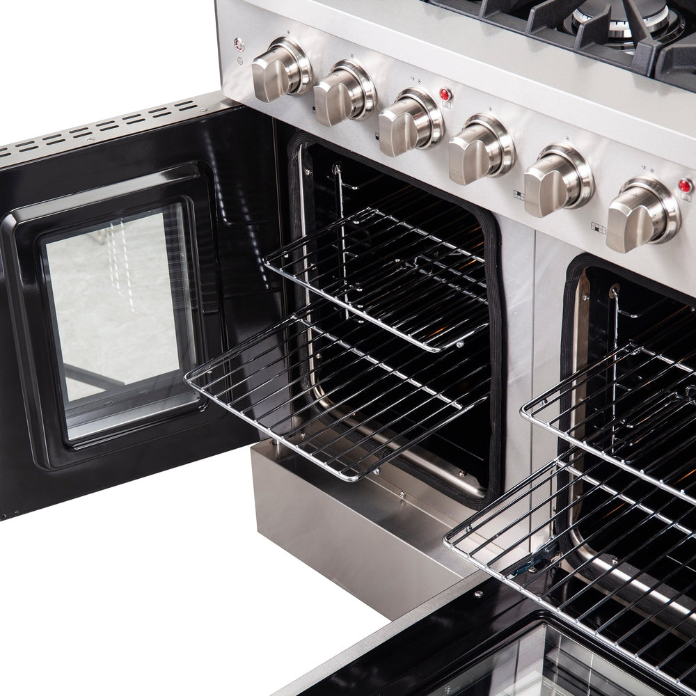 Forno Galiano 48-Inch Freestanding French Door Gas Range, 8 Burners, Griddle, Convection Oven, Energy Efficient