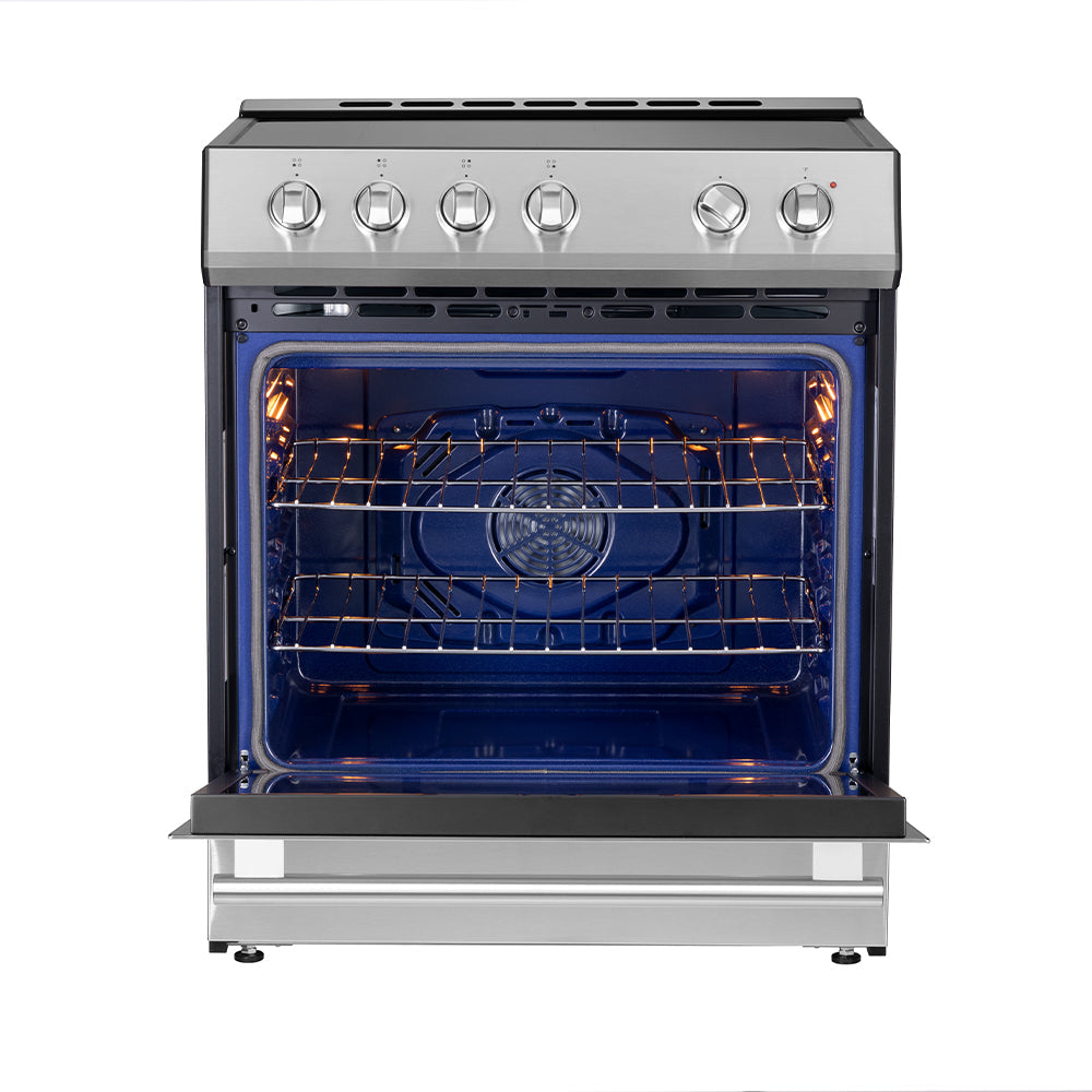 Forno Leonardo Espresso 30-Inch Slide-In Stainless Steel Induction Range, Convection Oven, 5 Cooking Zones