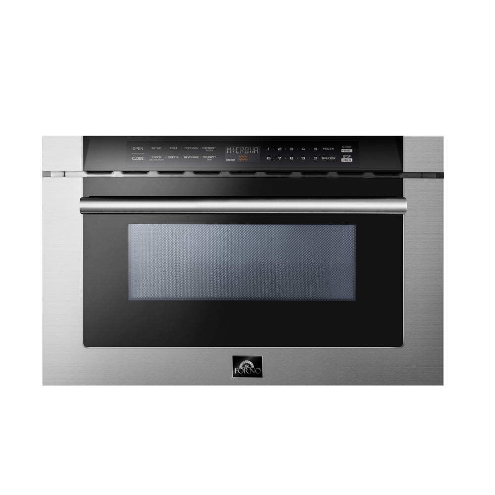 Forno Capoliveri 24-Inch Microwave Drawer, Stainless Steel, 1.2 cu.ft, 900 Watts, Built-In, Touch Control LCD Display, Auto-Touch Open/Close, 11 Power Levels, Sensor Cooking