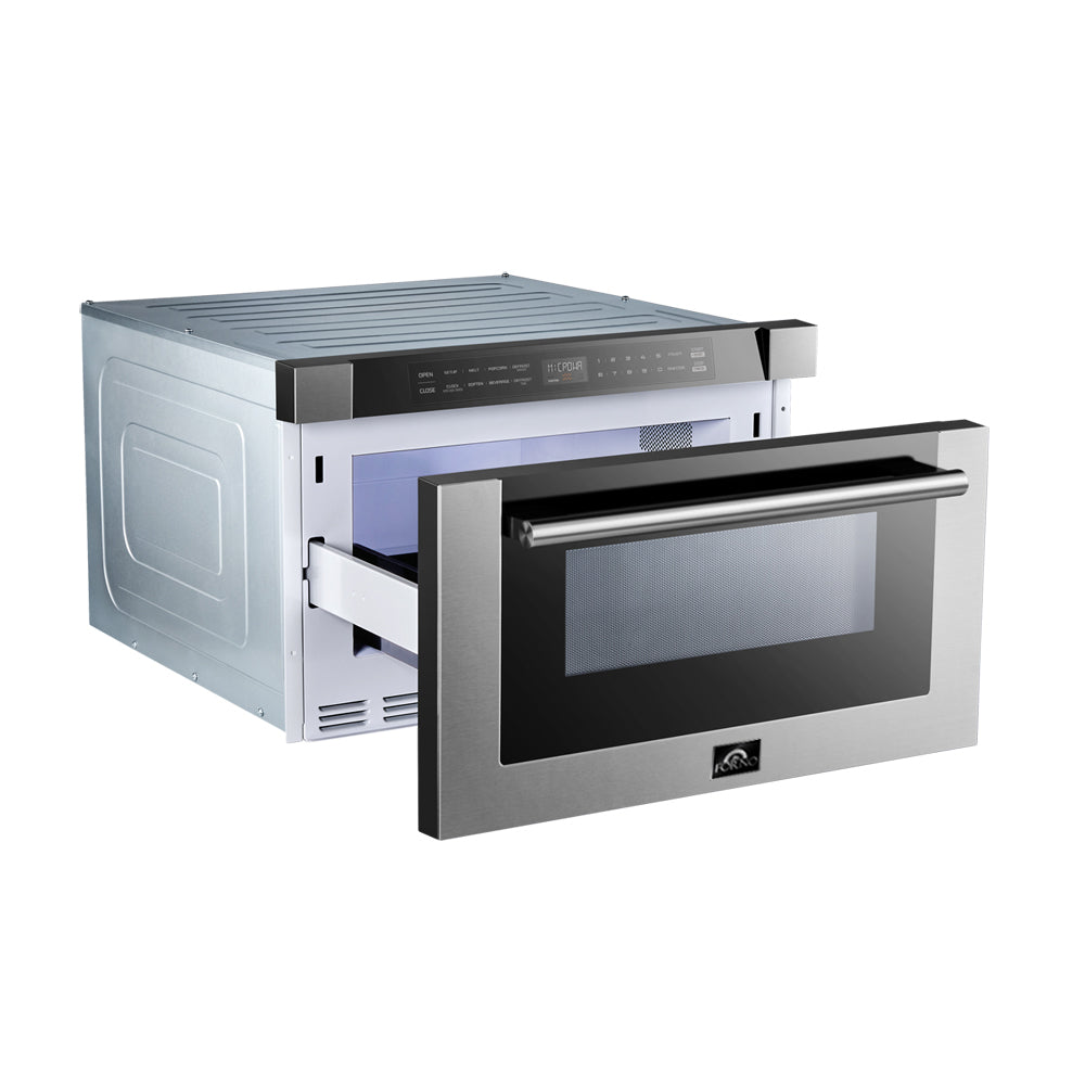 Forno Capoliveri 24-Inch Microwave Drawer, Stainless Steel, 1.2 cu.ft, 900 Watts, Built-In, Touch Control LCD Display, Auto-Touch Open/Close, 11 Power Levels, Sensor Cooking