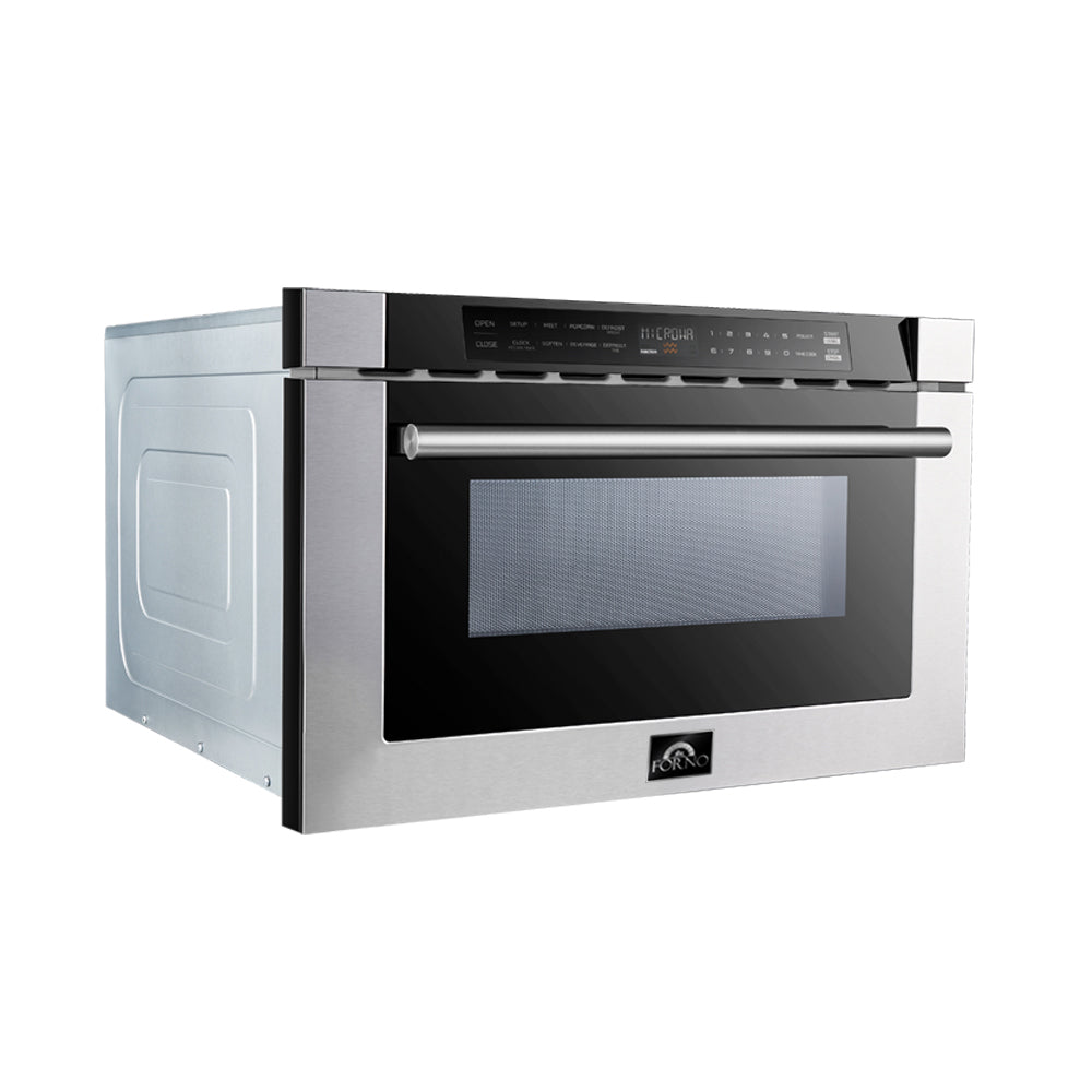 Forno Capoliveri 24-Inch Microwave Drawer, Stainless Steel, 1.2 cu.ft, 900 Watts, Built-In, Touch Control LCD Display, Auto-Touch Open/Close, 11 Power Levels, Sensor Cooking