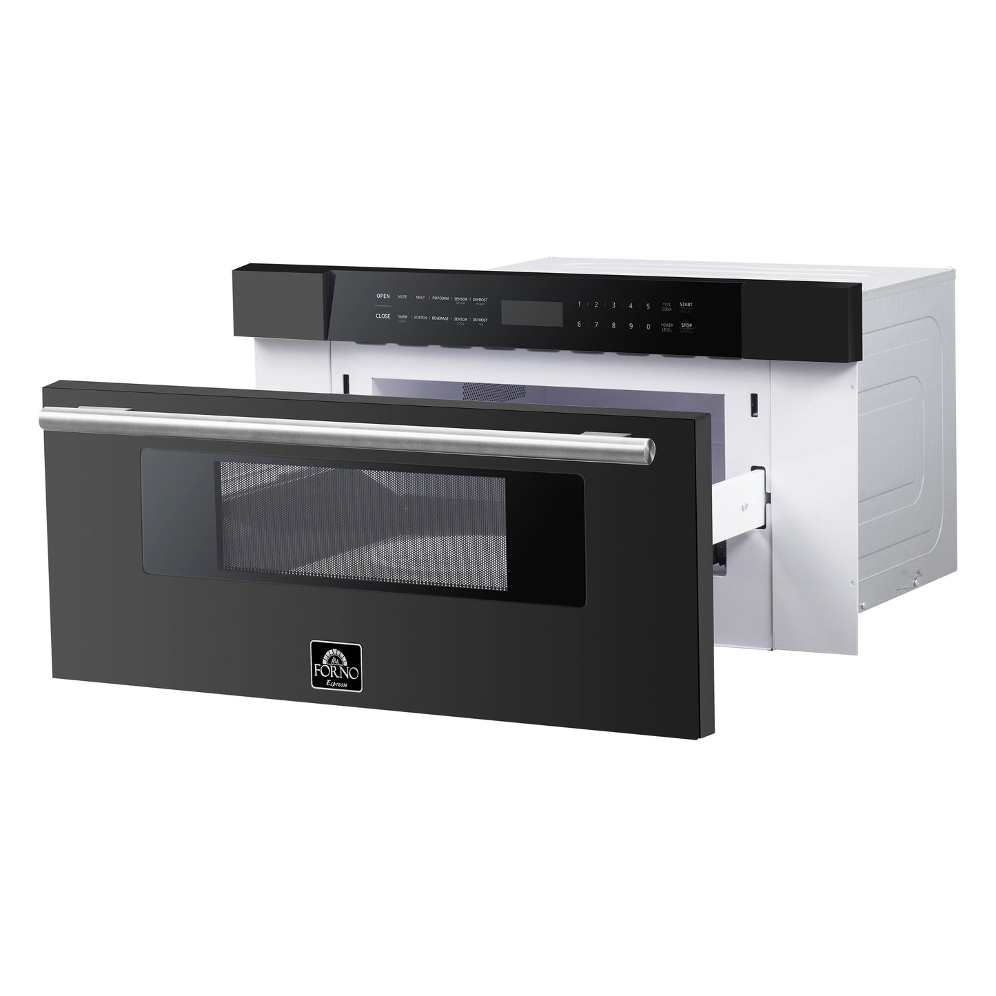 Forno Capoliveri Espresso 30-Inch Microwave Drawer, Black, 1.2 cu.ft, 900 Watts, Built-In, Touch Control LCD Display, Auto-Touch Open/Close, 11 Power Levels, Sensor Cooking