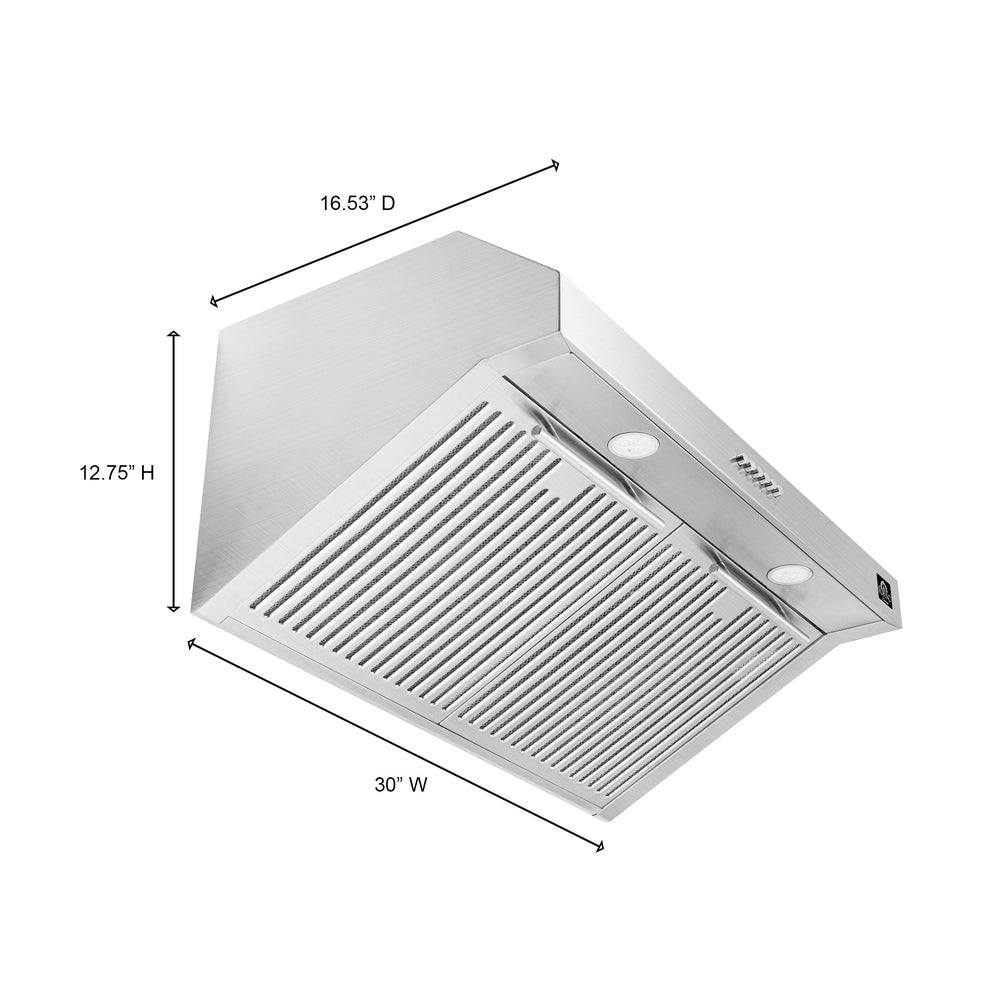 Forno Bari Espresso 30-Inch Under Cabinet Range Hood, Stainless Steel, 400 CFM, LED Lighting, Dishwasher-Safe Baffle Filters, 4-Speed Fan Control