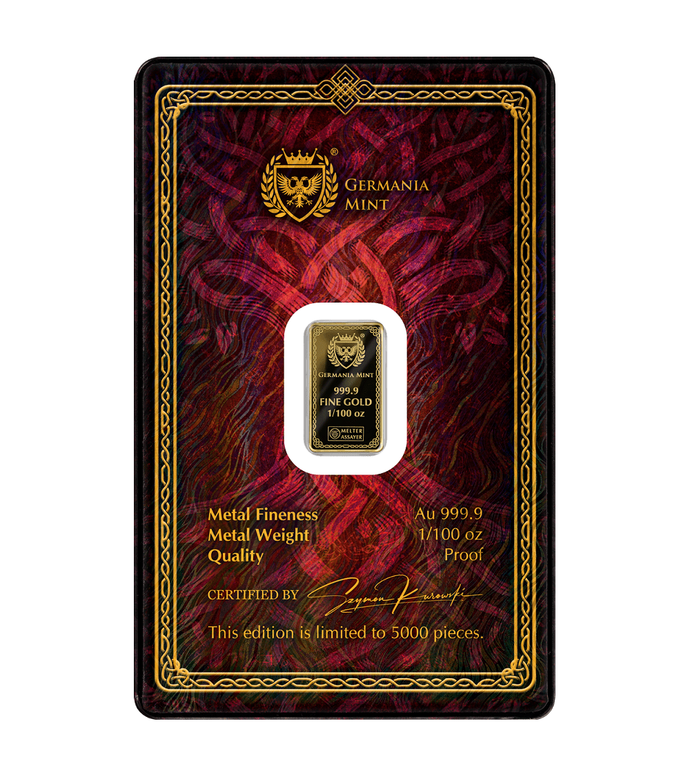 Germania Mint - Norse Gods Frigg 1/100 oz Gold Bar in Card