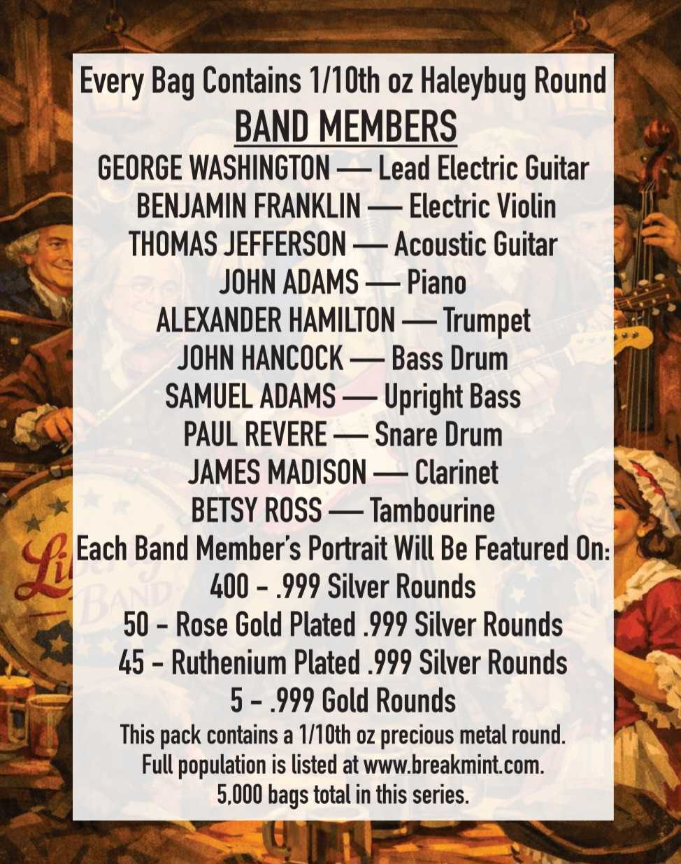 2026 Breakmint America's 250th Birthday Band Hayleybug Art 1/10 oz Silver &amp; Gold Mystery Pack