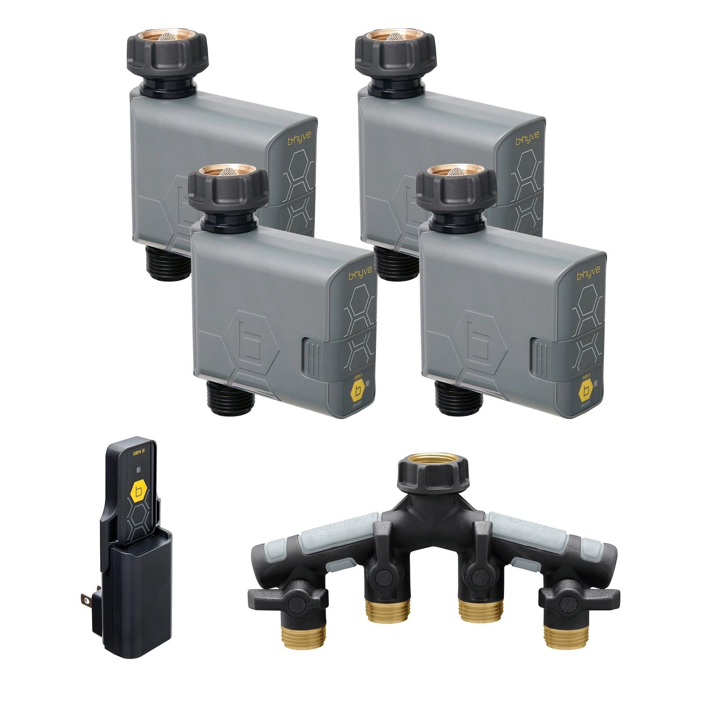 Gen 2 B-hyve Smart Hose Watering Timer Bundle 4-pack w/Hub & Manifold 21207
