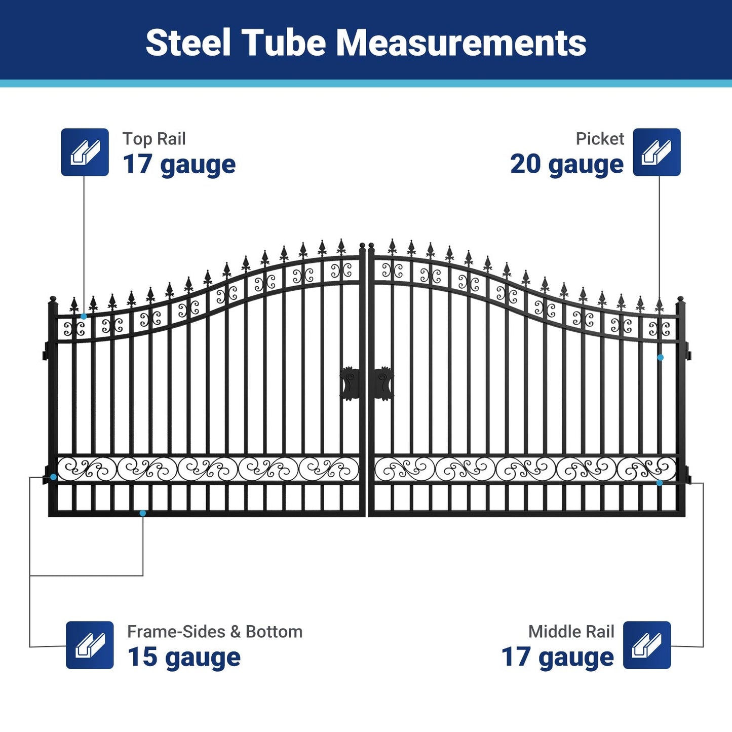16x8 ft Steel Dual Swing Driveway Gate
