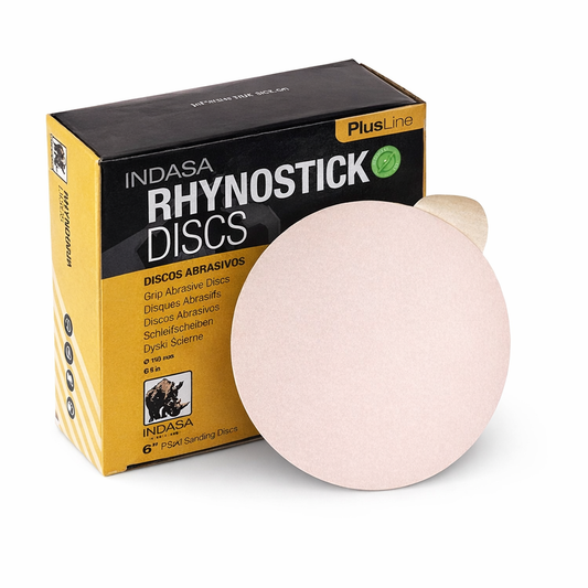 Indasa 6" PSA Sanding Discs – Rhynostick Plus Line, Sticky-Back, 40–600 Grit (1060 Series)