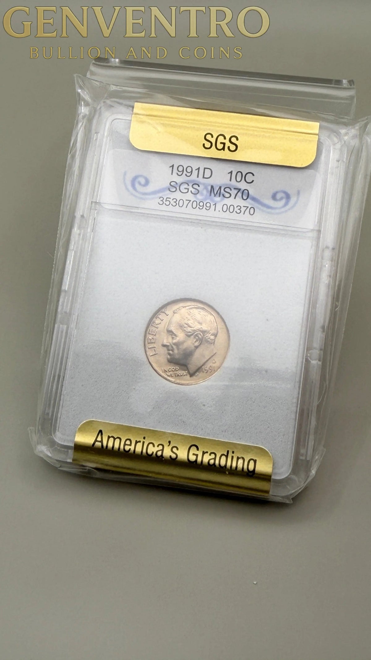 1991-D Roosevelt Dime SGS MS70