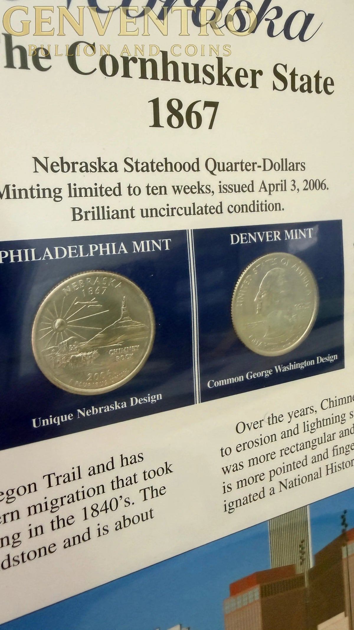 Nebraska Statehood P&D Quarter-Dollars (BU) and State Stamps Plaque