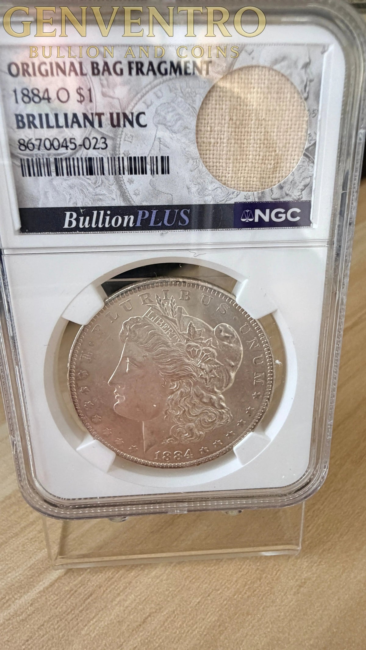 1884 O Morgan Dollar NGC Brilliant Unc Original Bag Fragment 90% Silver