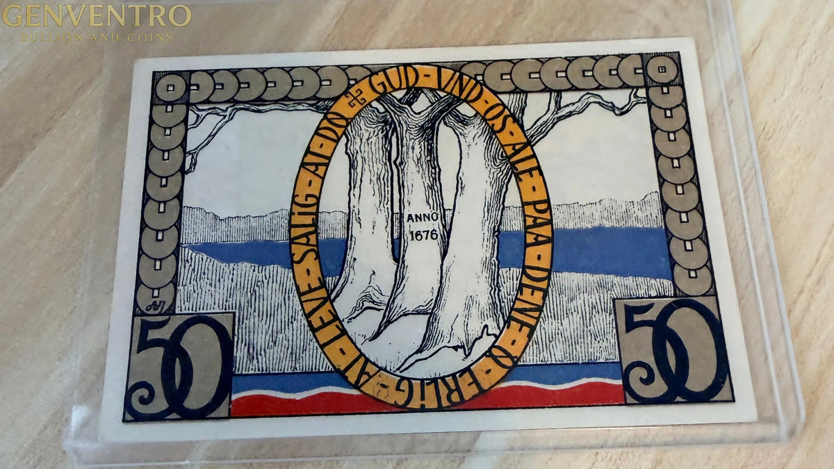 1920 Denmark / Germany Augustenburg 50 Pf Notgeld – Schleswig Plebiscite Issue – Lions & Flags