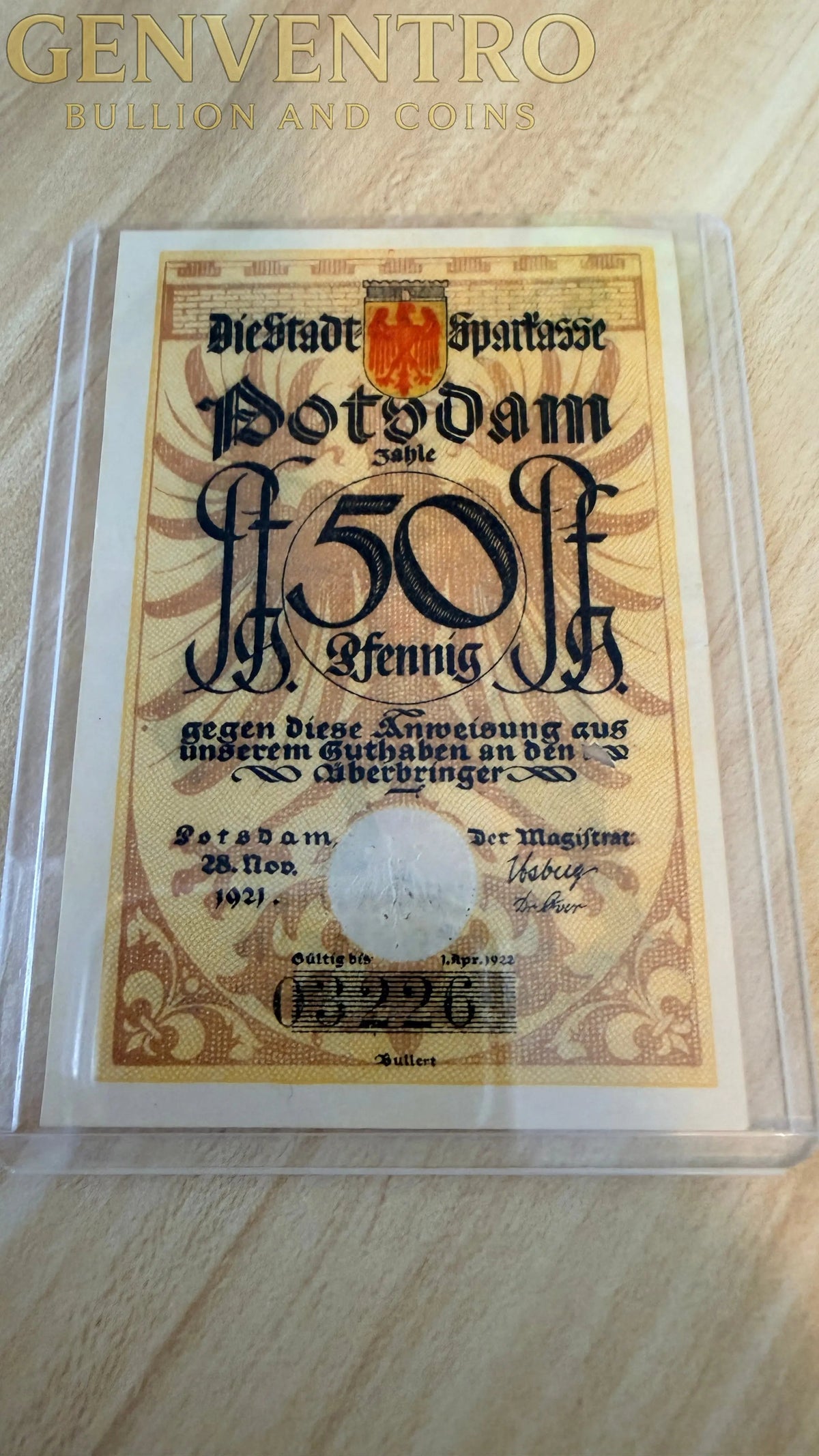 1921 Germany Potsdam Notgeld 50 Pfennig – Ornate Stadtsparkasse Issue