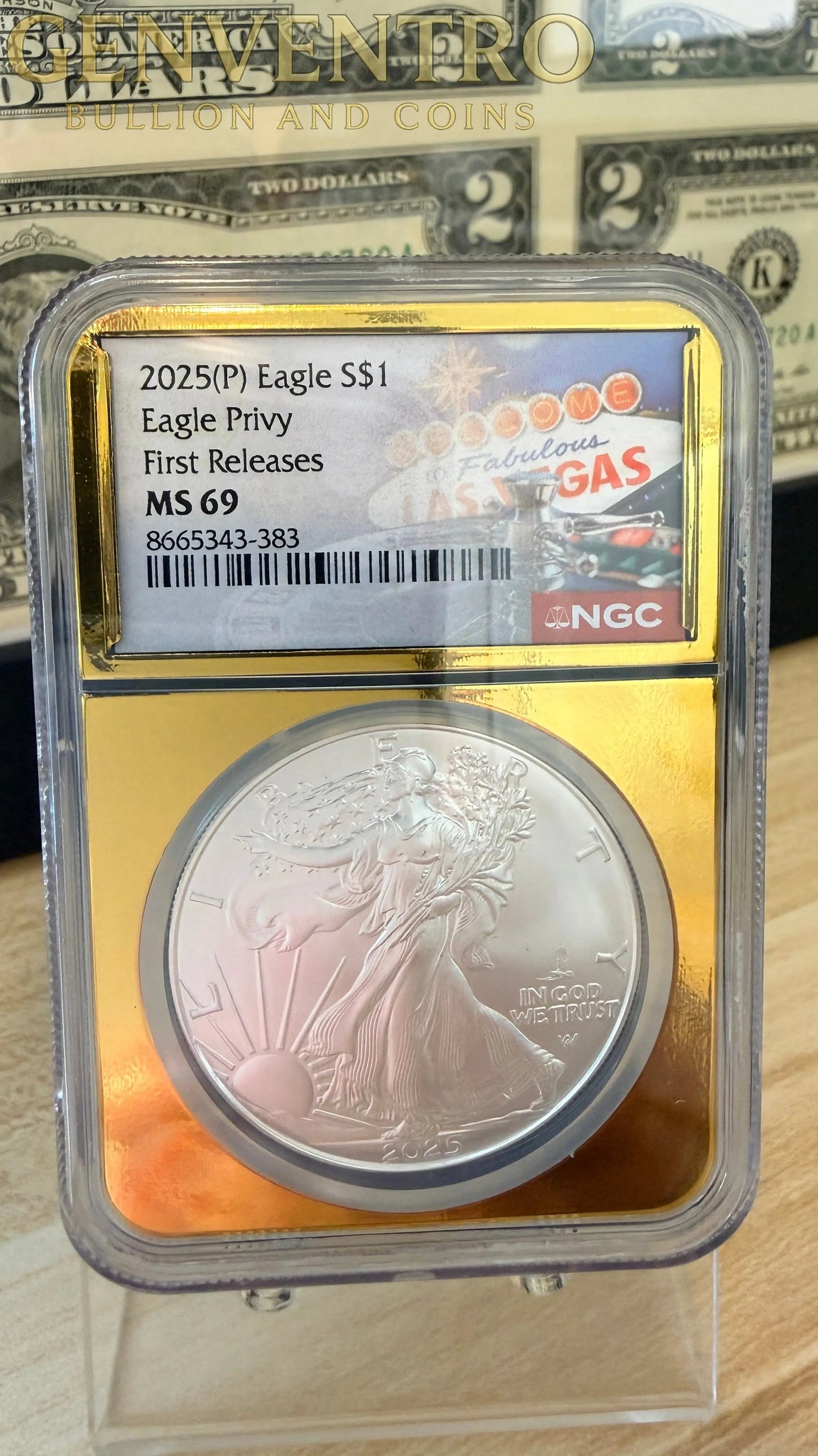 2025(P) American Silver Eagle $1 – Eagle Privy – NGC MS69 First Releases Las Vegas Label