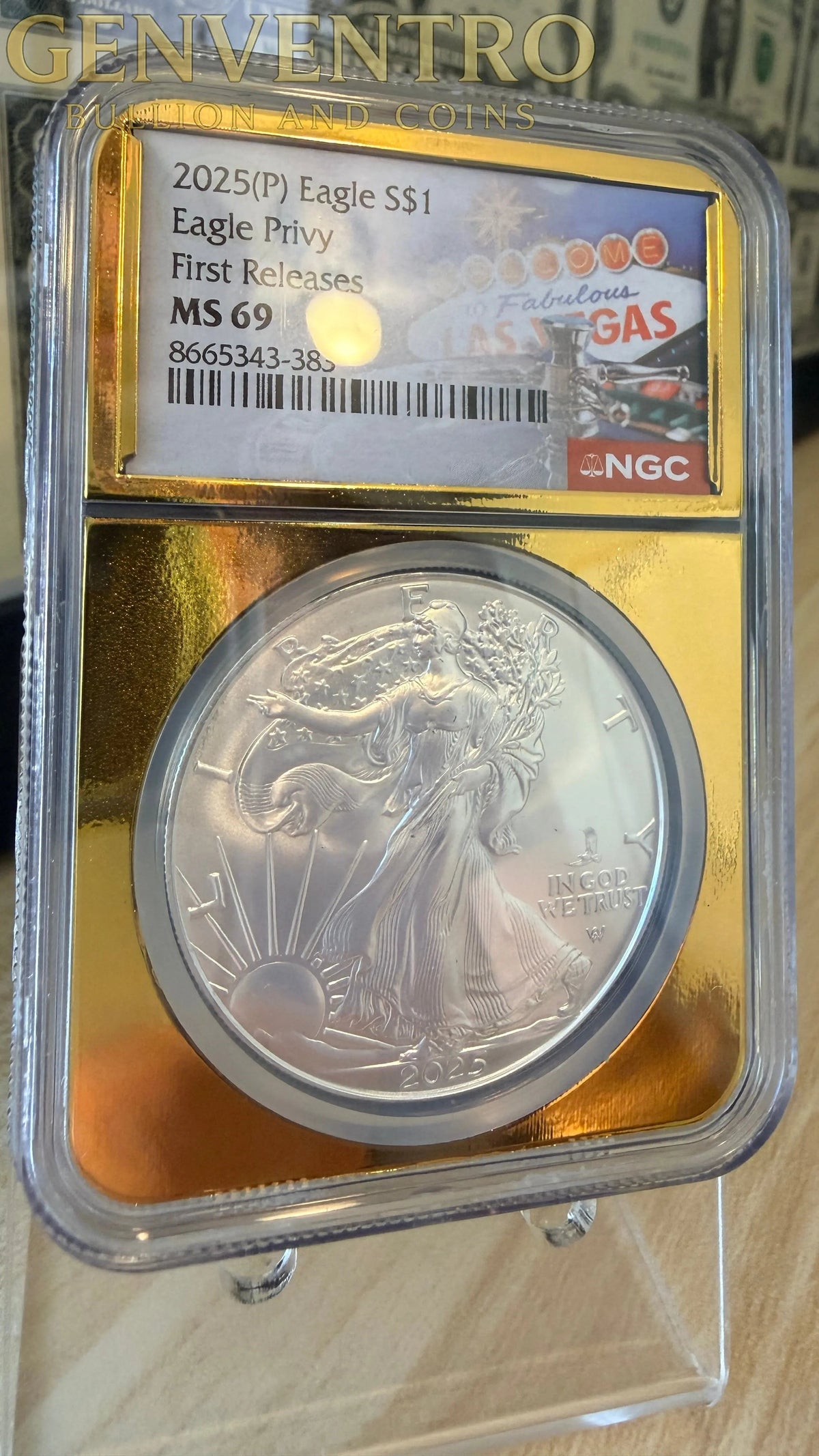 2025(P) American Silver Eagle $1 – Eagle Privy – NGC MS69 First Releases Las Vegas Label