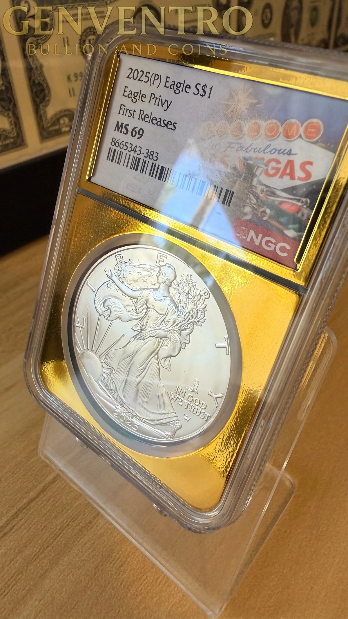 2025(P) American Silver Eagle $1 – Eagle Privy – NGC MS69 First Releases Las Vegas Label