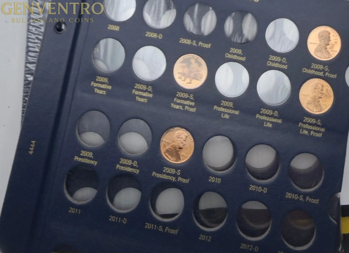 4 x 2009-S BU Lincoln Cent Proof Cents + 2 x Whiteman Album Pages