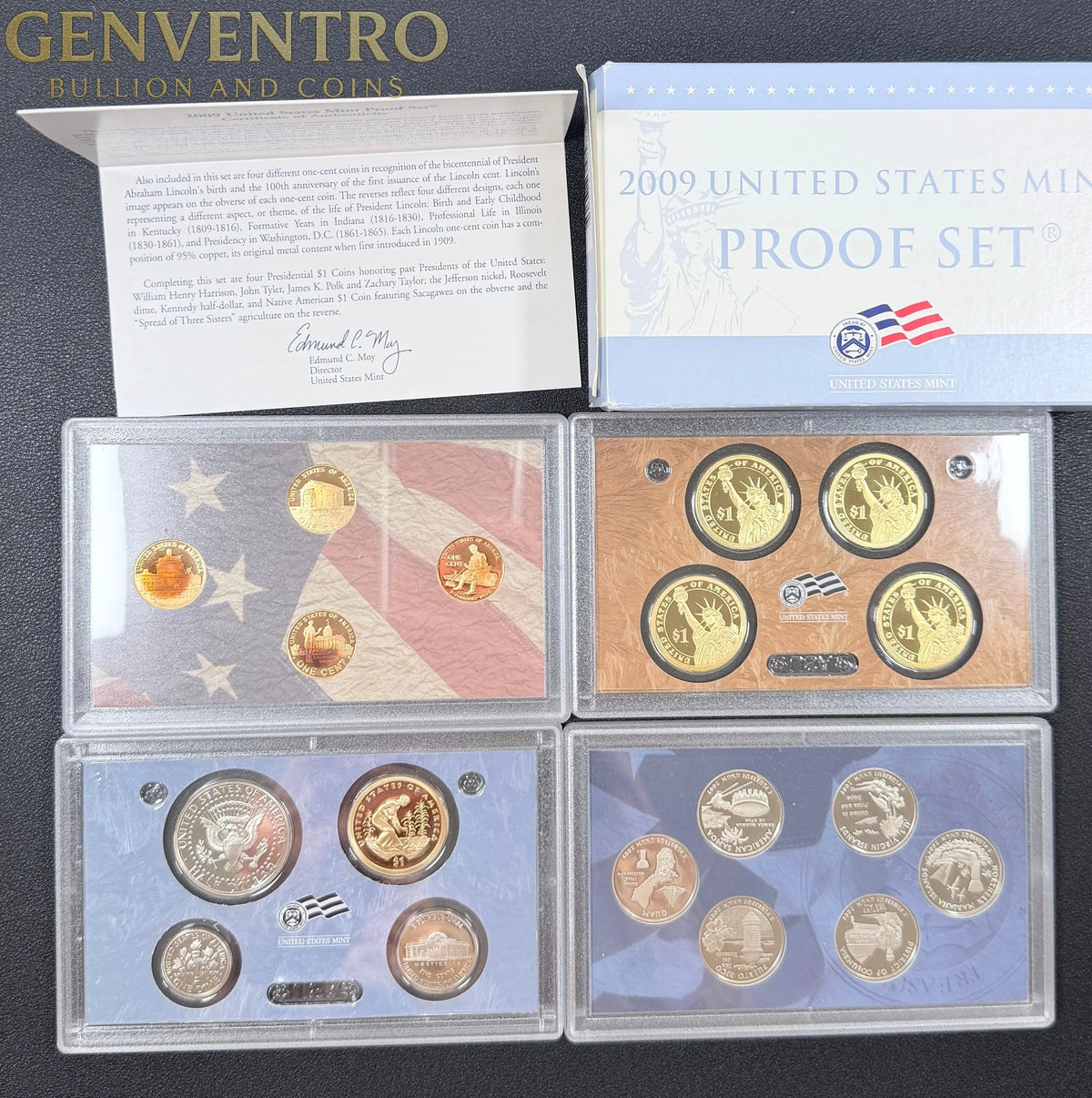 2009 Proof Set - W/ Kennedy & Presidential Dollars - 18 Proof Coins - Box & COA