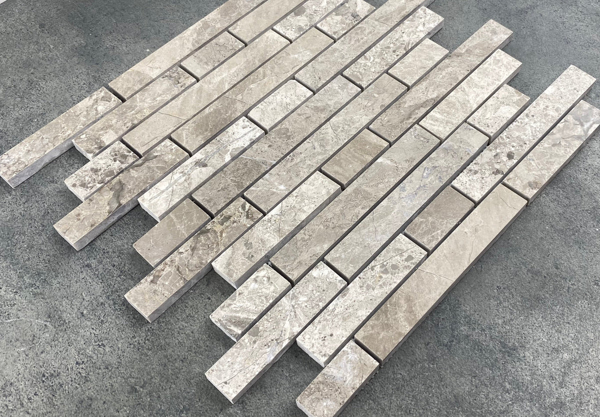 Silver Shadow Marble Liner on 12" x 12" Mesh Mosaic Tile