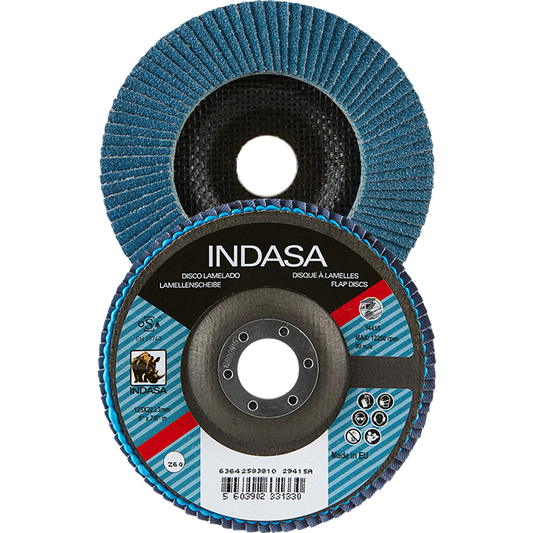 Indasa 7" x 7/8" Flap Disc – Zirconia, T29 Conical, Fast-Cut Metal Grinding, 36–80 Grit