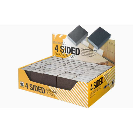 Indasa Four-Sided Sanding Sponge Block – Hand Scuff Pad for Contours, 60–220 Grit (3200B Series)