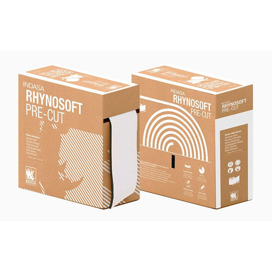 Indasa 4.5" x 5.5" Pre-Cut Foam Hand Sanding Pads – Rhynosoft, 120–1500 Grit, Wet or Dry