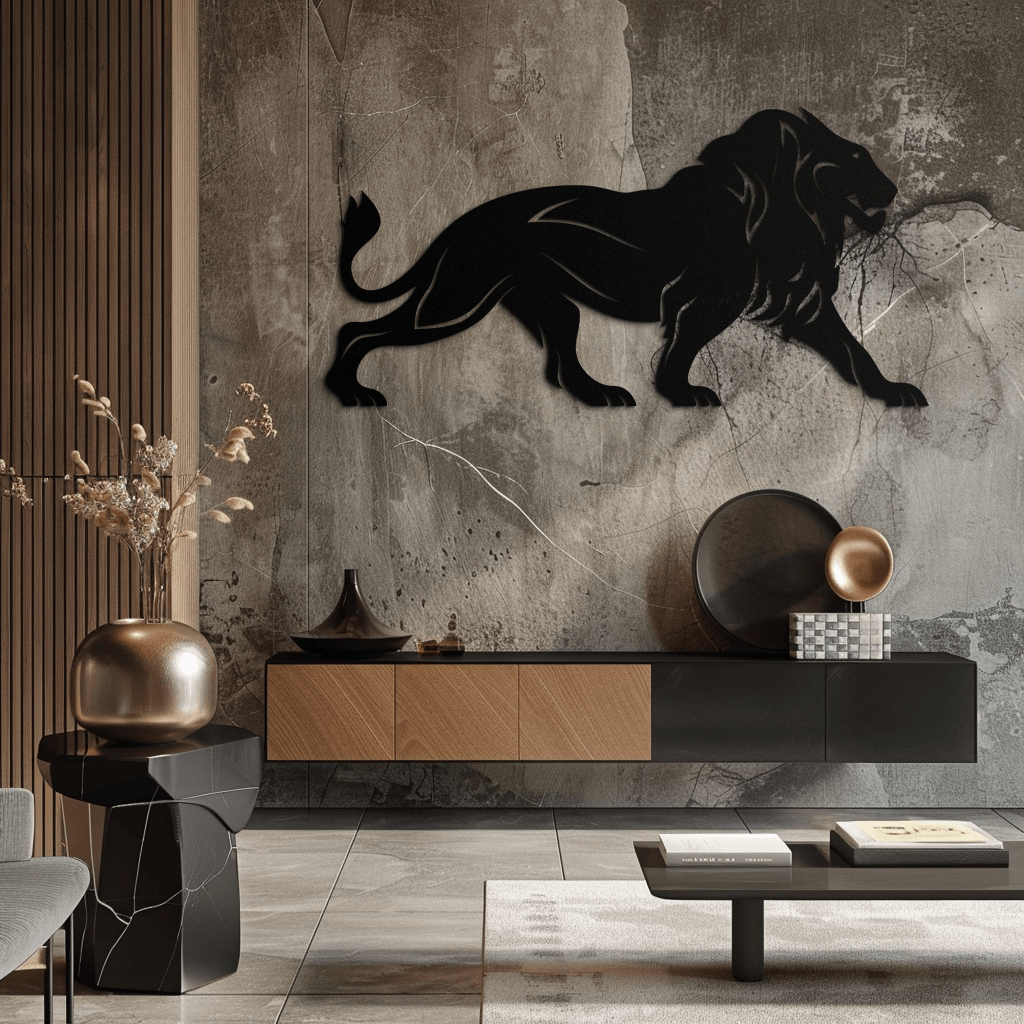 Steel Lion Metal Wall Art - Minimalist Modern Contemporary Design